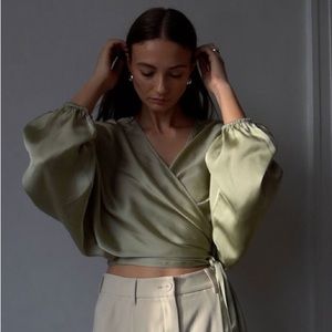 Oak and Fort satin wrap blouse